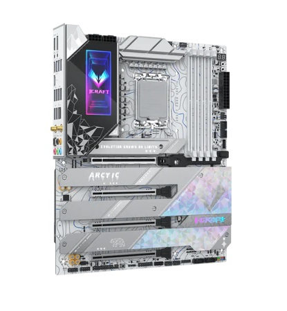 Фото MAXSUN MS-iCraft Z890 ARCTIC, LGA1851, Z890, 4*DDR5, 4*SATA3, 4*M.2, USB 3.2, USB 2.0, Type-C, 4*PCIEx16, HDMI+DP, ATX