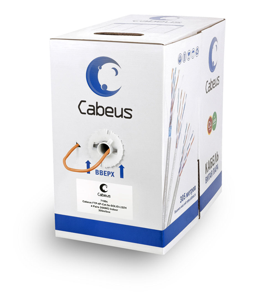 Cabeus FTP-4P-Cat.5e-SOLID-LSZH Кабель витая пара экранированная FTP (F/UTP), категория 5e, 4 пары (24 AWG), экран - фольга, LSZH, нг(А)-HF, 305 м