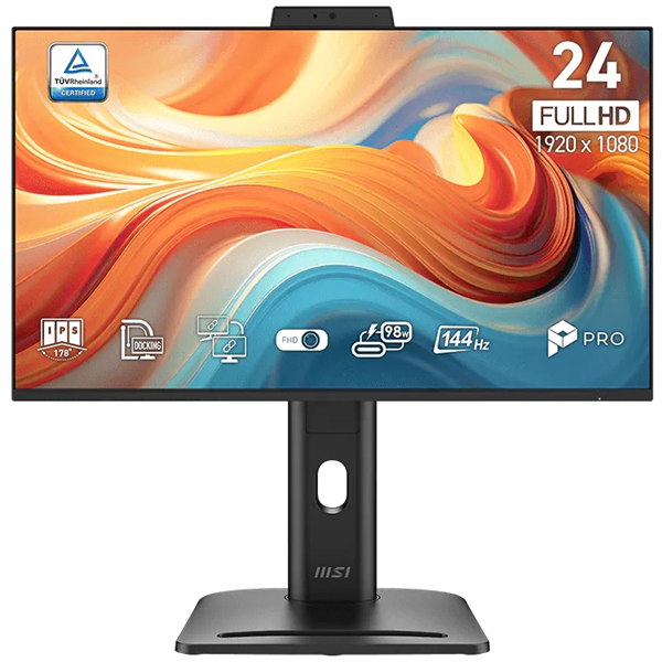 MSI PRO MP245PDG E14 23.8" 16:9 FHD(1920x1080) IPS Flat,1ms(MPRT),1300:1,100M:1,300nits,Webcam,HDMI,DP,Type-C,Type-B, 2xType A,LAN,Speaker,Tilt,Swivel,Height,Pivot,VESA,144Hz,Black,1y war-ty