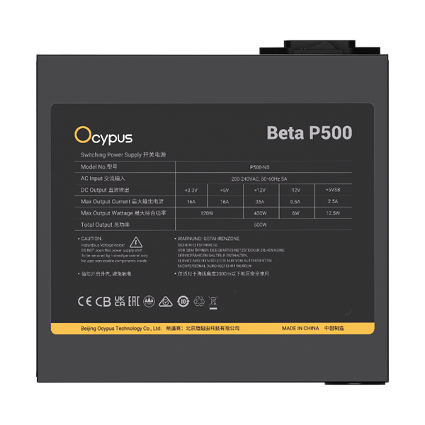Фото Ocypus Beta P500, 500W, APFC, 120mm Fan (P500-N)