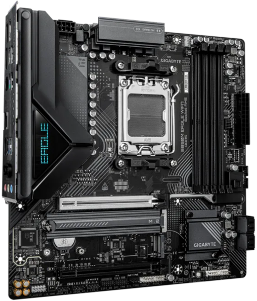 Фото GIGABYTE B850M EAGLE WIFI7, AM5, B850, 4*DDR5, 4*SATA, 2*M.2, 3*USB 3.2, 4*USB 2.0, Type-C, 2*PCIx16, 2*DP+HDMI, mATX