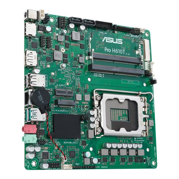 Фото ASUS PRO H610T-CSM, LGA1700, H610, 2*DDR5, 2*SATA, 1*M.2, 2*USB 3.2, 2*USB 2.0, DP+HDMI, mITX; 90MB1G60-M0EAYC