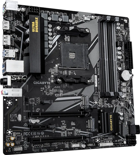 Фото GIGABYTE B550M DS3H AC R2, AM4, B550, 4*DDR4, 4*SATA, 2*M.2, 4*USB 3.2, 2*USB 2.0, 2*PCIx16, 1*PCIx1, HDMI+DP, mATX