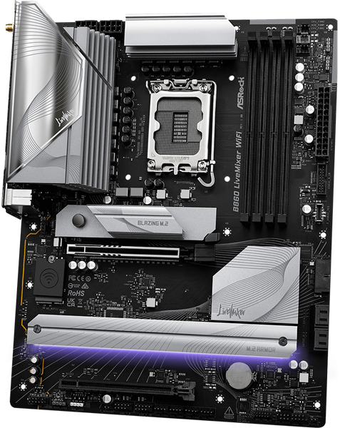 Фото ASROCK B860 LIVEMIXER WIFI, LGA1851, B860, 4*DDR5, 4*SATA, 3*M.2, 6*USB 3.2, 6*USB 2.0, Type-C, 2*PCIx16, 1*M.2 (Key E), HDMI, ATX