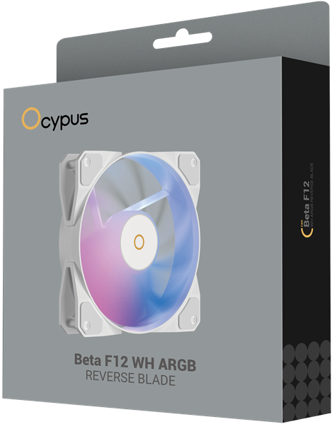 Фото Ocypus Beta F12 WH ARGB REVERSE BLADE, 120x120x25mm, 4-PIN PWM, 800-1600 RPM, 29 DBA MAX, HYDRO BEARING