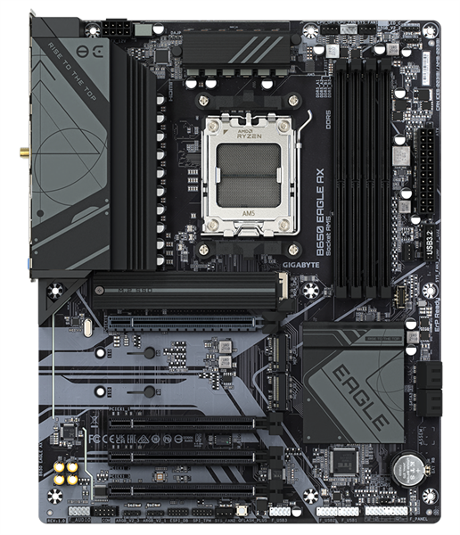 Фото GIGABYTE B650 EAGLE AX, AM5, B650, 4*DDR5, 4*SATA, 3*M.2, 2*USB 3.2, 6*USB 2.0, Type-C, 4*PCIx16, DP+HDMI, ATX
