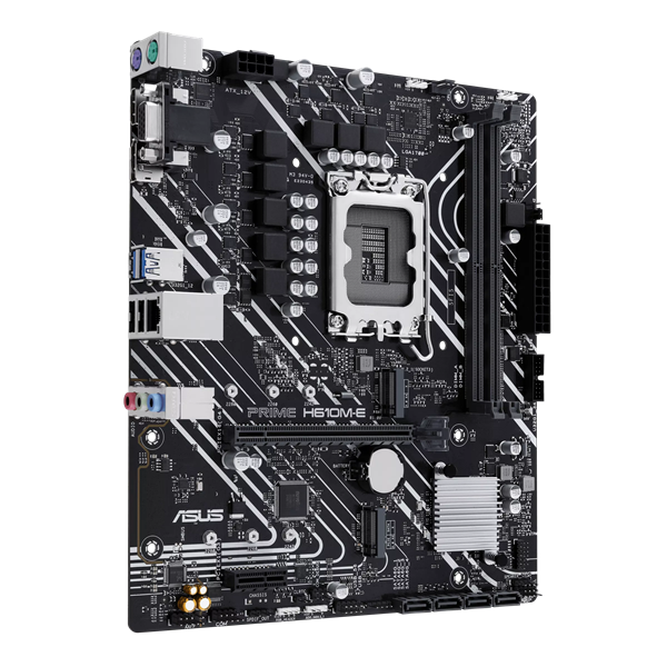 Фото ASUS PRIME H610M-E-CSM, LGA1700, H610, 2*DDR5, 4*SATA, 2*M.2, 2*USB 3.2, 2*USB 2.0, 1*PCIx16, 1*PCIx1, DP+VGA+HDMII, mATX; 90MB1G10-M0EAYC