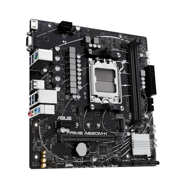 Фото ASUS PRIME A620M-K, AM5, A620, 2*DDR5, 4*SATA, 1*M.2, 4*USB 3.2, 2*USB 2.0, PCIx16, 1*PCIx1, VGA+HDMI, mATX; 90MB1F40-M0EAY0