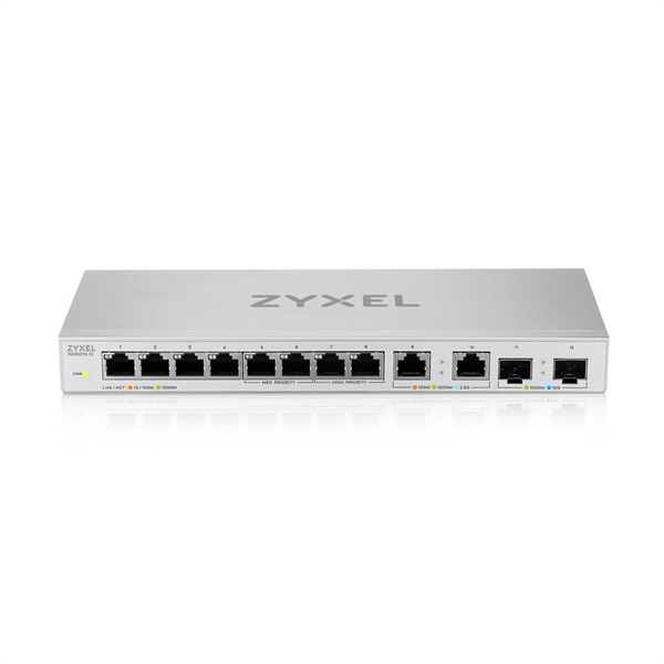 Фото Zyxel XGS1010-12, 8xGE, 2x1/2,5GE, 2xSFP+, настольный, бесшумный