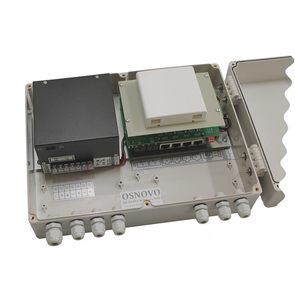 OSNOVO SW-80402-WM(port 90W) Уличный Web-управляемый PoE коммутатор на 6 портов. Порты: 4 x GE (10/100/1000Base-T) с PoE (до 90W) + 2 x GE SFP (1000Base-X). Соответствует стандартам PoE IEEE 802.3af/a