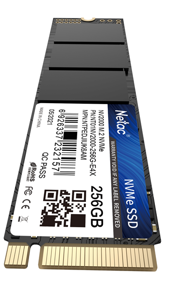 Фото Netac SSD NV2000 256GB PCIe 3 x4 M.2 2280 NVMe 3D NAND, R/W up to 2500/1000MB/s, IOPS(R4K) 130K/220K, TBW 150TB, 5y wty