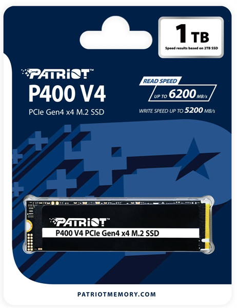 Фото Patriot SSD P400 V4 1TB M.2 2280 NVMe PCIe 4.0 x4 R6000/W5000 TBW 320TB 3D NAND with HS