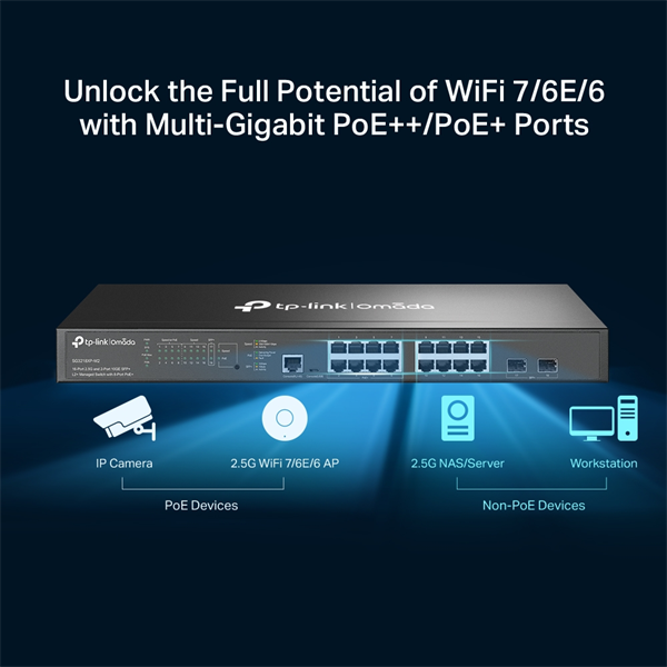 Фото TP-Link SG3218XP-M2, Omada 16-Port 2.5GBASE-T and 2-Port 10GE SFP+ L2+ Managed Switch with 8-Port PoE+