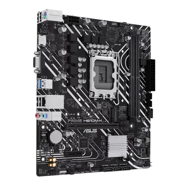 Фото ASUS PRIME H610M-K, LGA1700, H610, 2*DDR5, 4*SATA, 1*M.2, 2*USB 3.2, 4*USB 2.0, 1*PCIx16, 1*PCIx1, HDMI+VGA, mATX; 90MB1GA0-M0EAY0