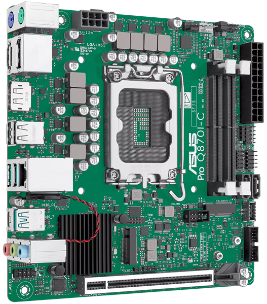 Фото ASUS PRO Q870I-C-CSM, LGA1851, Q870, 2*DDR5, 2*SATA, 1*M.2, 3*USB 3.2, 2*USB 2.0, Type-C, 2*PCIx16, 2*DP+HDMI, mATX; 90MB1MPP-M0EAYC