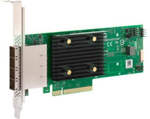Broadcom HBA Controller 9500-16e, PCIe 4.0 x8 LP, Tri-Mode SAS/SATA/NVMe 12G HBA, 16port (4*ext SFF8644), SAS3816, 1 year