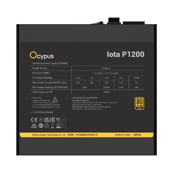 Фото Ocypus Iota P1200, 1200W, APFC, 80+ Gold, ATX 3.1, Fully Modular, 120mm Fan (P1200-GF)