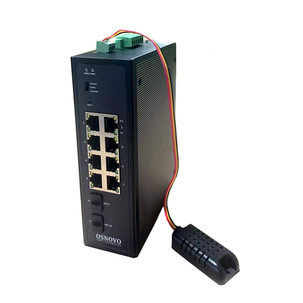 OSNOVO SW-80802-IM(port 90W,360W) Промышленный Web-управляемый PoE коммутатор Gigabit Ethernet на 10 портов с функцией мониторинга температуры/влажности. Порты: 2 x GE (10/100/1000BASE-T) с PoE (до 9