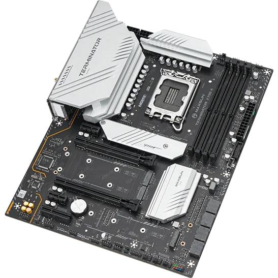 Фото MAXSUN MS-Terminator Z790-A WIFI, LGA1700, Z790, 4*DDR5, 4*SATA3,4*M.2, USB 3.2, USB 2.0, Type-C, 1*PCIEx16, 1*PCIEx4, 1*PCIEx1, HDMI+DP, ATX
