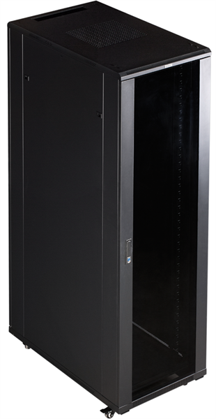 Фото Шкаф 19 Business, 42U 800x1200, черный, передняя дверь стекло, задняя дверь распашная металл