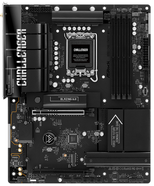 Фото ASROCK B860 Challenger WiFi, LGA1851, B860, 4*DDR5, 4*SATA, 4*M.2, 4*USB 3.2, 2*USB 2.0, Type-C, 2*PCIx16, 1*M.2 (Key E), HDMI, ATX
