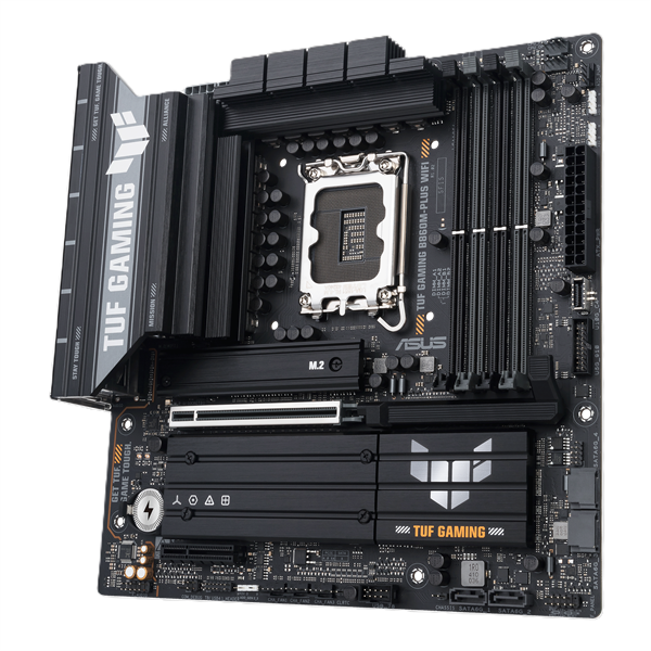 Фото ASUS TUF GAMING B860M-PLUS WIFI, LGA1851, B860, 4*DDR5, 4*SATA, 3*M.2, 6*USB 3.2, 1*USB 2.0, Type-C, 1*PCIx16, 1*PCIx4, DP+HDMI, mATX; 90MB1JV0-M0EAY0