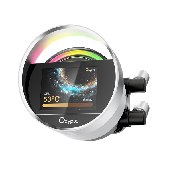 Фото Ocypus Sigma L24 WH ARGB, 240mm, LCD Pump 2.4", 2x120mm ARGB fans, LGA115X/1200/1700/18XX, AM4/AM5