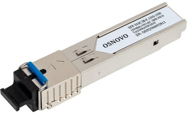 OSNOVO SFP-S1SC18-F-1310-1550 Оптический SFP Модуль. Одно волокно Single Mode. Скорость: до 155 мбит/c. Тип разъема: SC. Оптический бюджет: 18дБ. Расстояние передачи - до 20км. Рабочая длина волны,нм