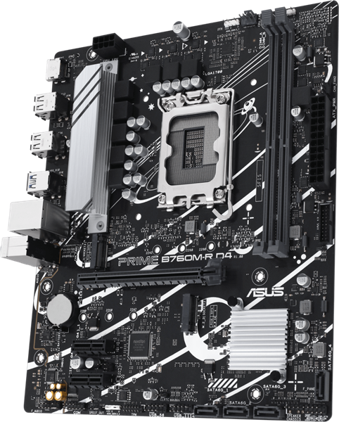 Фото ASUS PRIME B760M-R D4, LGA1700, B760, 2*DDR4, 4*SATA, 2*M.2, 4*USB 3.2, 4*USB 2.0, 1*PCIx16, 2*PCIx1, HDMI, mATX; 90MB1HA0-M0EAY0