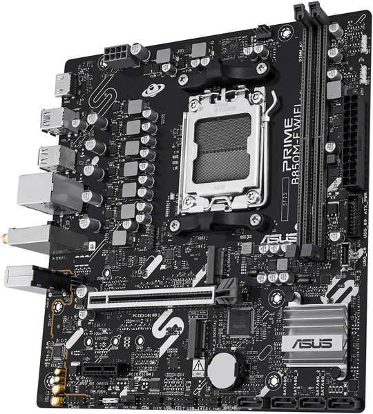 Фото ASUS PRIME B850M-F WIFI, AM5, B850, 2*DDR5, 4*SATA, 2*M.2, 4*USB 3.2, 4*USB 2.0, 3*PCIx16, 2*PCIx1, DP+HDMI, mATX; 90MB1N80-M0EAY0