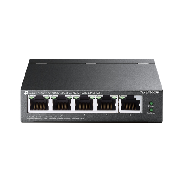 TP-Link TL-SF1005P, 5-Port 10/100 Mbps Desktop Switch with 4-Port PoE+, 67 W, 250m