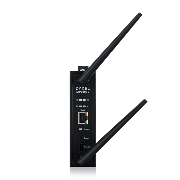 Промышленная точка доступа Zyxel NebulaFlex IAP500BE, Wi-Fi 7 (BE5100), MU-MIMO 2x2+2x2, внешние антенны (в комплекте), 1xLAN 2.5GE, питание PoE или 2xDC, крепление на DIN-рейку