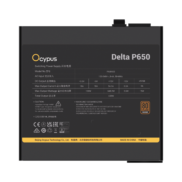 Фото Ocypus Delta P650, 650W, APFC, 80+ Bronze, ATX 3.1, 120mm Fan (P650-BF)