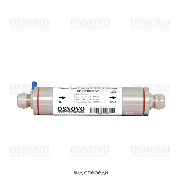 Фото OSNOVO SP-IP/1000PW Уличное устройство грозозащиты из нержавеющей стали для локальной вычислительной сети (скорость до 1000 Мб/с) с защитой линий PoE (af/at, методы A + B, контакты 1/2, 3/6, 4/5, 7/8)