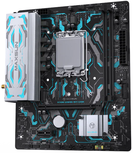 Фото MAXSUN MS-B760M GAMING WIFI GANK V2, LGA1700, B760, 2*DDR5, 3*SATA3, M.2, 2*USB 3.2, 4*USB 2.0, 1*PCIEx16, 1*PCIEx1, VGA+HDMI, mATX