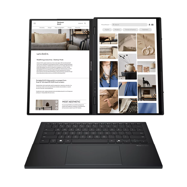 Фото ASUS Zenbook Duo UX8406CA-QL345X Intel Core Ultra 7 255H/32GB 1TB/Intel Arc Graphics/14"FHD(1920 x 1200)OLED 16:10/WiFi 7+BT 5.4/WIN11 PRO/1.65 kg/Inkwell Gray/Stylus+Sleeve