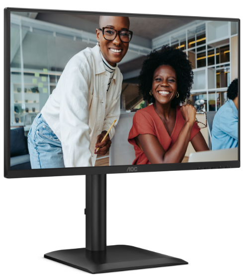 Фото 23,8" AOC 1920x1080 WLED 16:9 IPS 300cd, 1500:1, 20M:1, 4ms, 178°/178°, VGA, HDMI, DP, USB hub: USB3.2x4, USB3.2-B, 120Hz, Speakers, Tilt, Height, Swivel, Pivot, Internal, VESA, Black, 3y