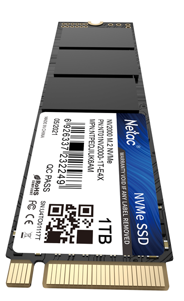 Фото Netac SSD NV2000 1TB PCIe 3 x4 M.2 2280 NVMe 3D NAND, R/W up to 2500/2100MB/s, IOPS(R4K) 150K/280K, TBW 600TB, 5y wty