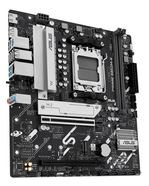 Фото ASUS PRIME B850M-K, AM5, B850, 2*DDR5, 4*SATA, 2*M.2, 4*USB 3.2, 4*USB 2.0, 3*PCIx16, 2*PCIx1, DP+HDMI, mATX; 90MB1LV0-M0EAY0