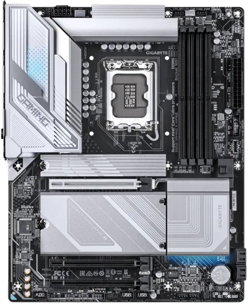 Фото GIGABYTE B860 GAMING X WIFI6E, LGA1851, B860, 4*DDR5, 4*SATA, 2*M.2, 2*USB 3.2, 3*USB 2.0, 3*PCIx16, HDMI+2*DP, ATX