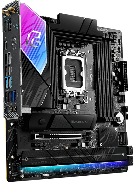 Фото ASROCK B860M LIGHTNING WIFI, LGA1851, B860, 4*DDR5, 4*SATA, 4*M.2, 4*USB 3.2, 3*USB 2.0, Type-C, 2*PCIx16, 1*M.2 (Key E), HDMI+DP, mATX