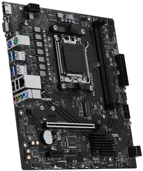 Фото MSI PRO A620AM-B EVO AM5, 2*DDR5, 1*PCIEx16, 1*PCIEx1, 1*M.2, 1*TypeC, 6*USB3.2Gen1, 6*USB2.0, 2*SATA3.0, 2.5G, VGA, HDMI, M-ATX, RTL