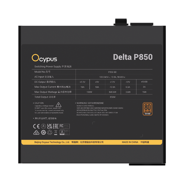 Фото Ocypus Delta P850, 850W, APFC, 80+ Bronze, ATX 3.1, 120mm Fan (P850-BF)