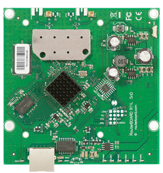 MikroTik 911 Lite5 dual with 600MHz Atheros CPU, 64MB RAM, 1x LAN, built-in 5Ghz 802.11a/n 2x2 two chain wireless, 2xMMCX connectors, RouterOS L3