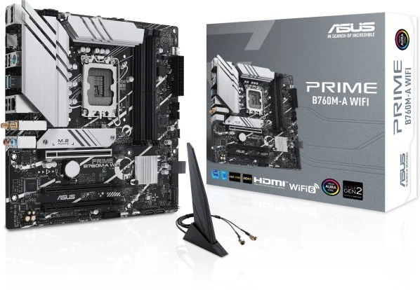 Фото ASUS PRIME B760M-A WIFI, LGA1700, B760, 4*DDR5, 4*SATA, 2*M.2, 2*USB 3.2, 4*USB 2.0, 3*PCIx16, DP+2*HDMI, mATX; 90MB1EL0-M1EAY0