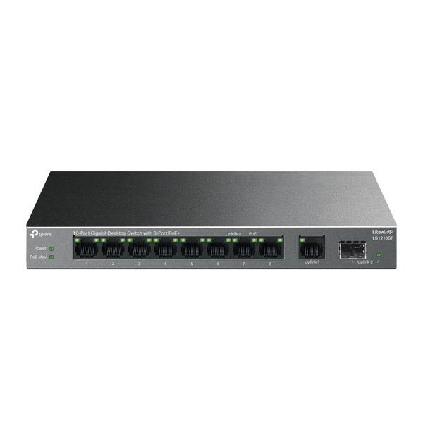 TP-Link LS1210GP, 10-Port Gigabit Desktop Switch with 8-Port PoE+, 61 Вт, 250 m