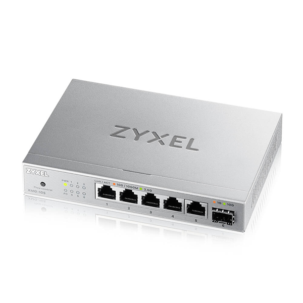 Фото Мультигигабитный коммутатор Zyxel XMG-105, 5xRJ-45: 1/2.5G, 1xSFP+, настольный, бесшумный