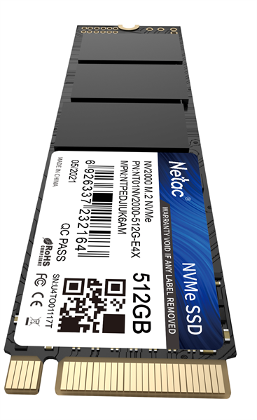 Фото Netac SSD NV2000 512GB PCIe 3 x4 M.2 2280 NVMe 3D NAND, R/W up to 2500/1950MB/s, IOPS(R4K) 130K/250K, TBW 300TB, 5y wty
