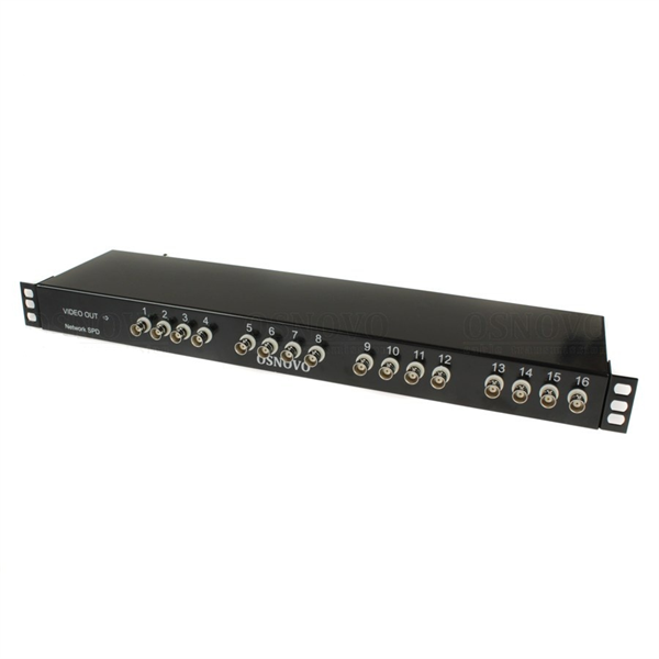 OSNOVO SP-H16C SP-H16C Устройство грозозащиты цепей видео HDCVI/HDTVI/AHD на 16 каналов для коаксиального кабеля. Двухступенчатая защита. Полоса пропускания видеосигнала до 80MHz. Максимальное длитель