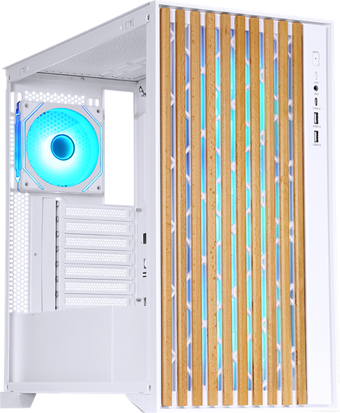 Фото Formula V Line TimberLine T0 White, ATX, wood+plastic front, TYPE-C*1, USB3.0*2, FRONT 3x120mm FRGB, REAR 1x120mm FRGB